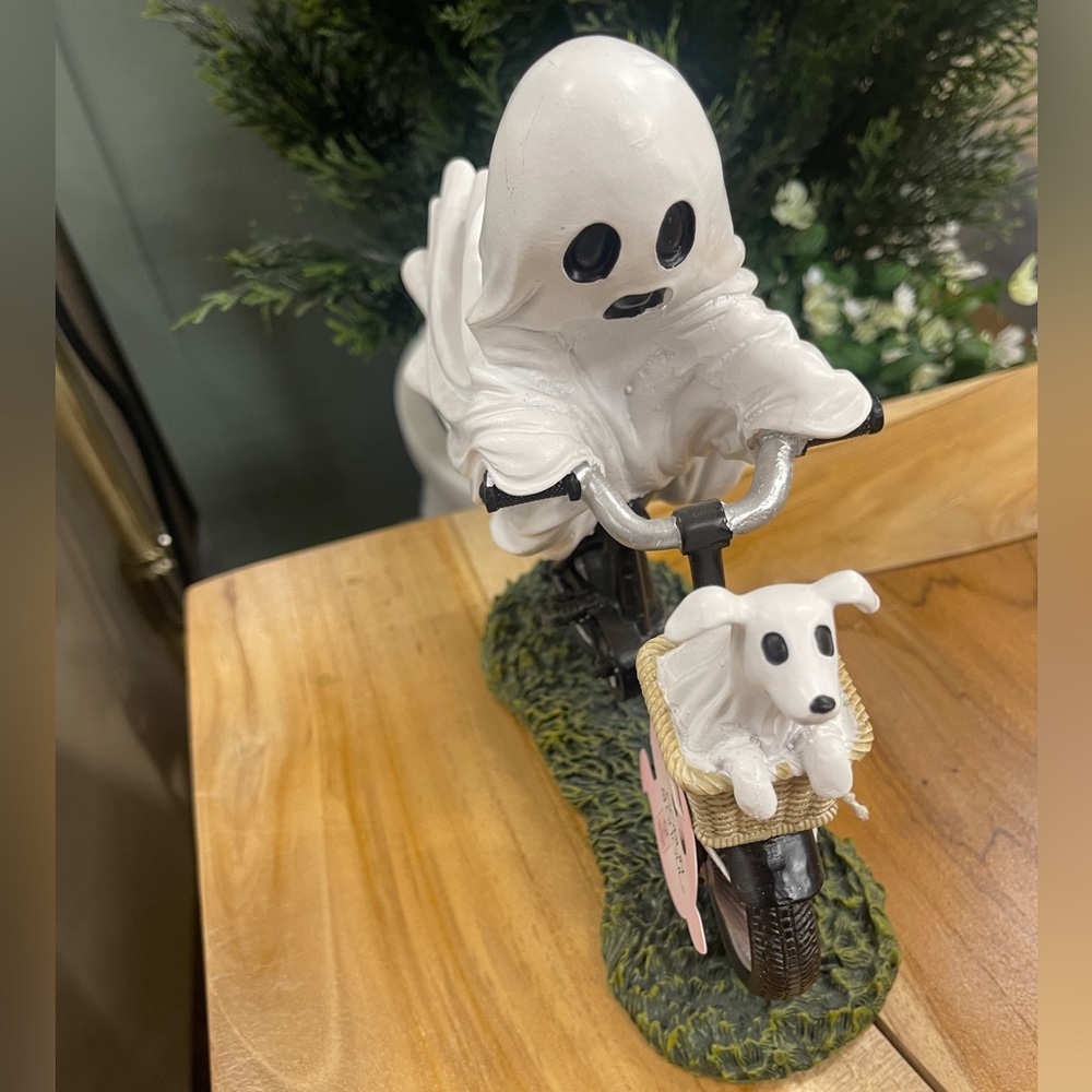 Halloween Ghost Bike Rider w/ Ghost Dog in Basket NWT Goblin and Ghoul viral